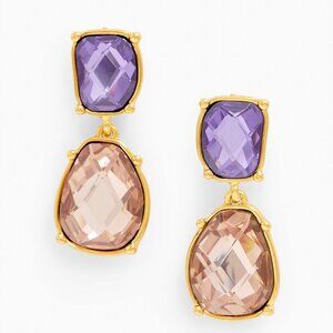 Talbots Checkered Stone Drop Earrings Lavender Gold